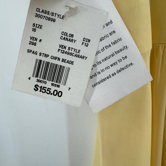 DAVID’S Bridal Dress Size 16 NWT Spaghetti Strap Chiffon Beaded Canary Yellow - Picture 3 of 16